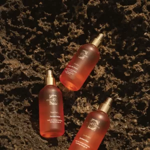 marocMaroc Nos Huiles collection, three amber massage and body oils with gold pump dispensers