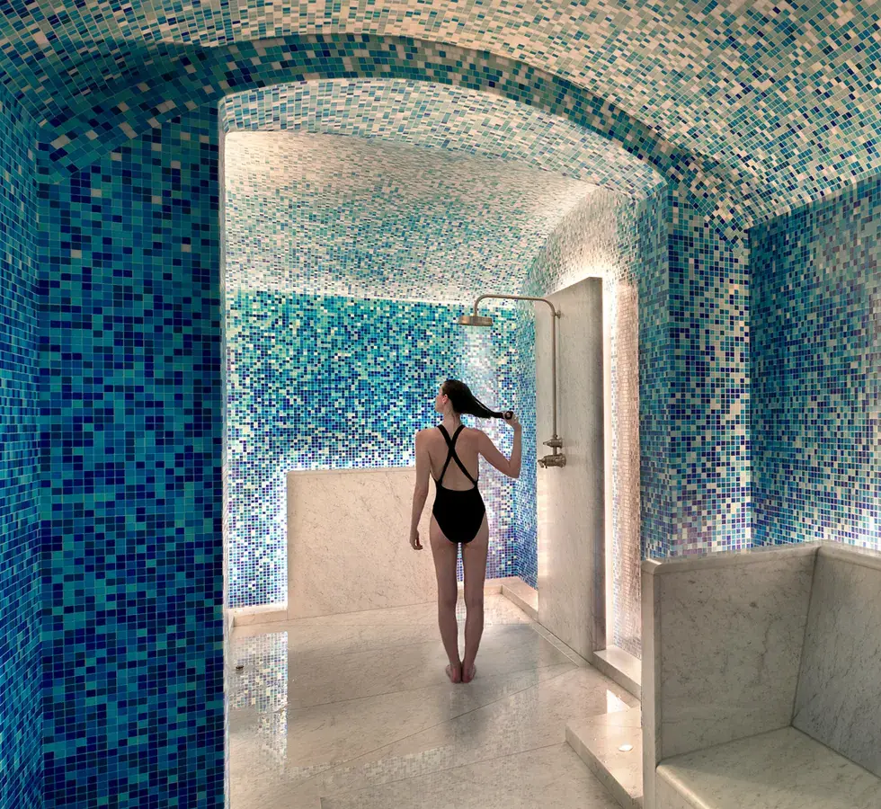 Mosaic-tiled hammam at The Newt in Somerset